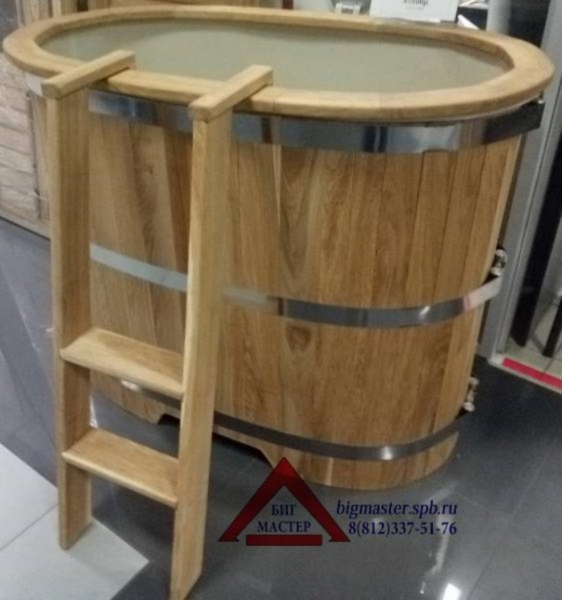 Овaльнaя Кyпель для бaни из лиcтвенницы с плaстиковым вклaдышeм
